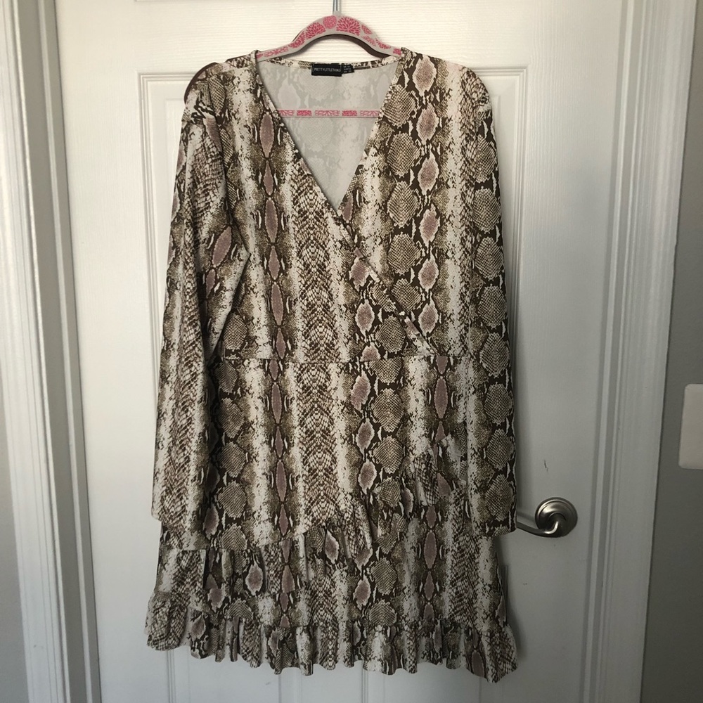 PrettyLittleThing Snakeskin print ruffle dress